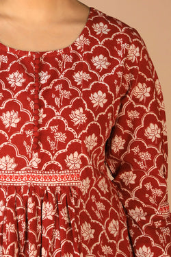 Collection of Cotton Bagh Handblock Printed Gathered Dress. in a gallery layout