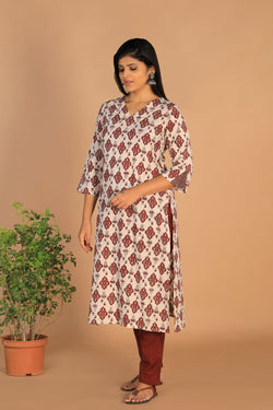 Collection of Off - White Cotton Bagh Handblock Printed Kurta in a gallery layout