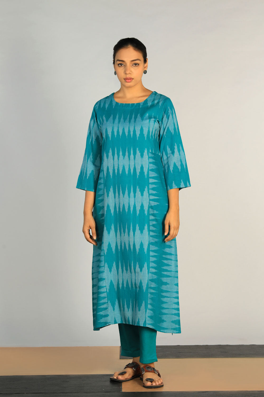 Collection of Cotton Pochampally Ikat Kurti in a gallery layout