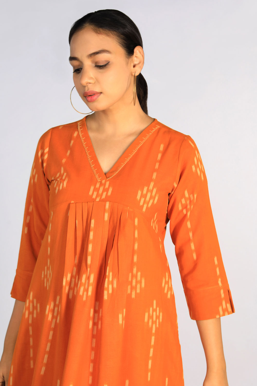 Collection of Hand Embroidered Cotton Pochampally Ikat Kurti in a gallery layout