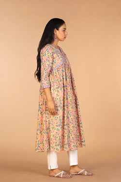 Collection of Floral Sanganeri hand blockprinted cotton dress in a gallery layout