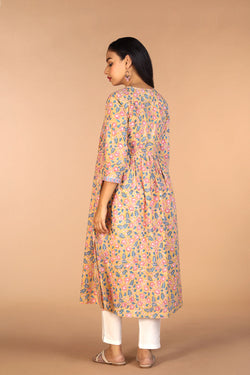 Collection of Floral Sanganeri hand blockprinted cotton dress in a gallery layout