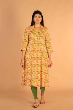 Collection of Floral Sanganeri Hand Blockprinted Cotton Dress in a gallery layout