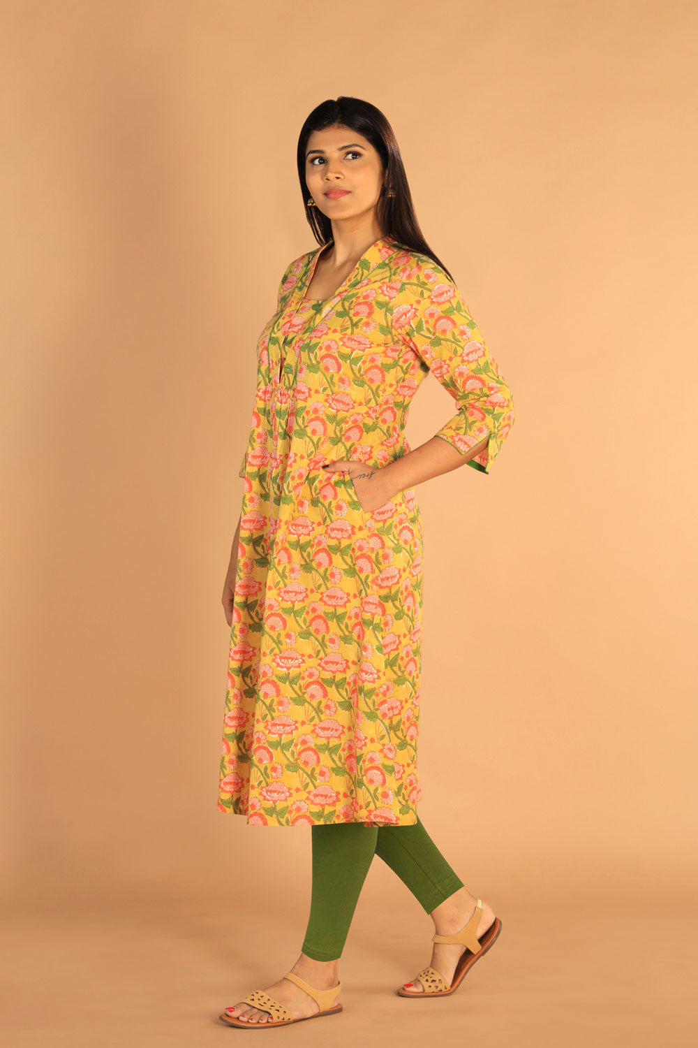 Collection of Floral Sanganeri Hand Blockprinted Cotton Dress in a gallery layout