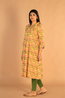 Collection of Floral Sanganeri Hand Blockprinted Cotton Dress in a gallery layout