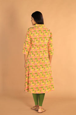 Collection of Floral Sanganeri Hand Blockprinted Cotton Dress in a gallery layout