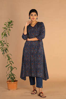 Collection of Ajrakh Embroidered A Line Kurti in a gallery layout