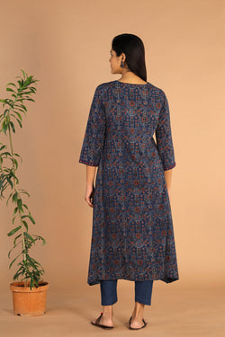 Collection of Ajrakh Embroidered A Line Kurti in a gallery layout