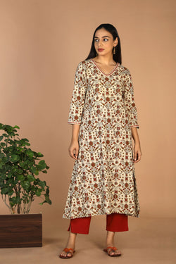 Collection of Ajrakh Embroidered A Line Kurti in a gallery layout