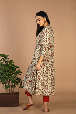 Collection of Ajrakh Embroidered A Line Kurti in a gallery layout