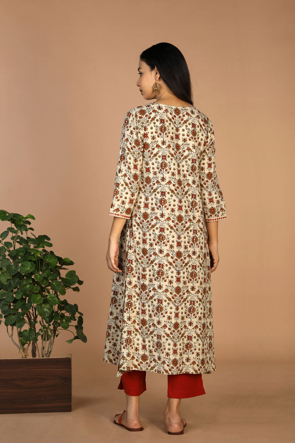 Collection of Ajrakh Embroidered A Line Kurti in a gallery layout