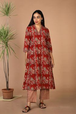 Collection of Embriodered Cotton Kalamkari Kurti & Pants Set. in a gallery layout