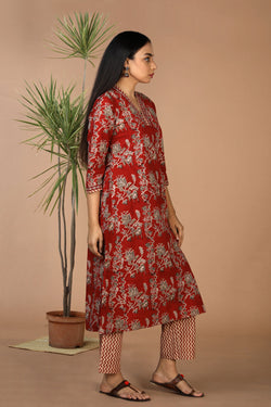 Collection of Embriodered Cotton Kalamkari Kurti & Pants Set. in a gallery layout