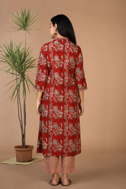 Collection of Embriodered Cotton Kalamkari Kurti & Pants Set. in a gallery layout