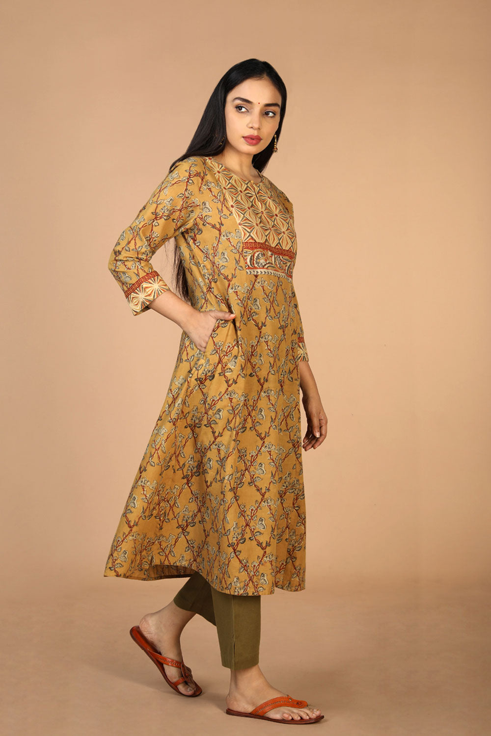 Collection of Ethnic Embroidered Kalamkari Kurti in a gallery layout