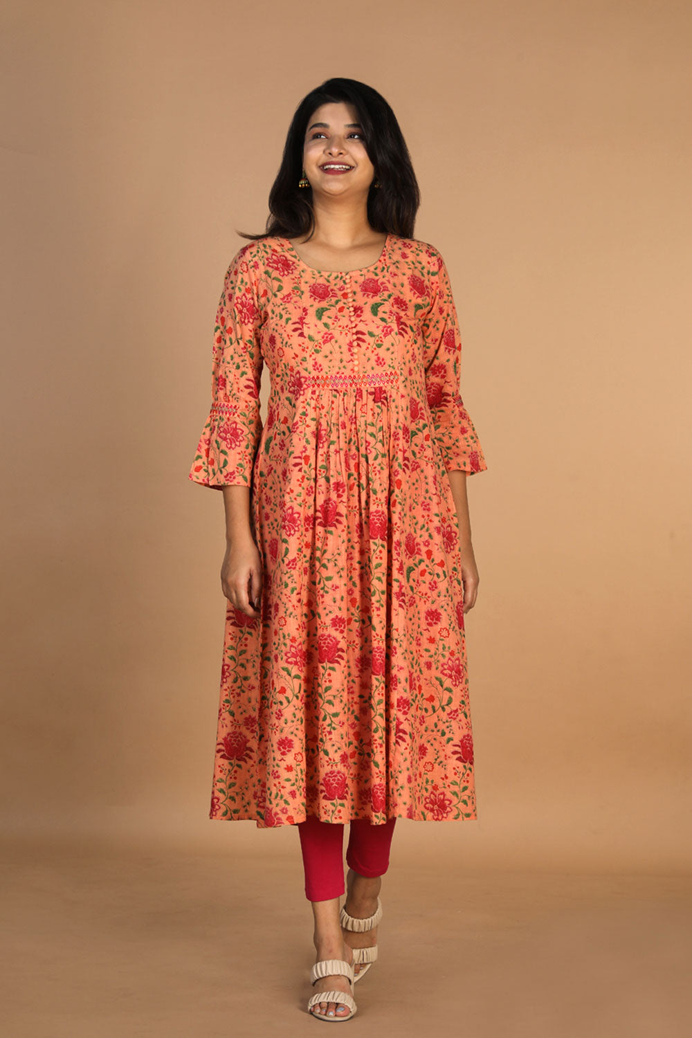 Collection of Floral Printed Gathered Cotton Kurti in a gallery layout