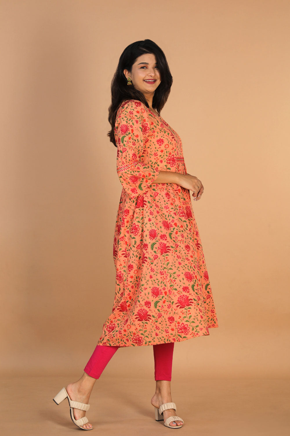 Collection of Floral Printed Gathered Cotton Kurti in a gallery layout