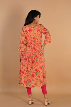 Collection of Floral Printed Gathered Cotton Kurti in a gallery layout