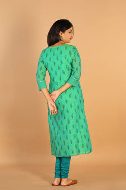 Collection of Chanderi Handblock Printed Princess Line Kurti in a gallery layout