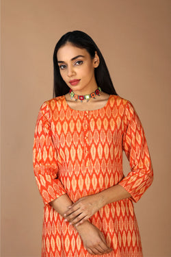 Collection of Cottan Ikat kurti in a gallery layout