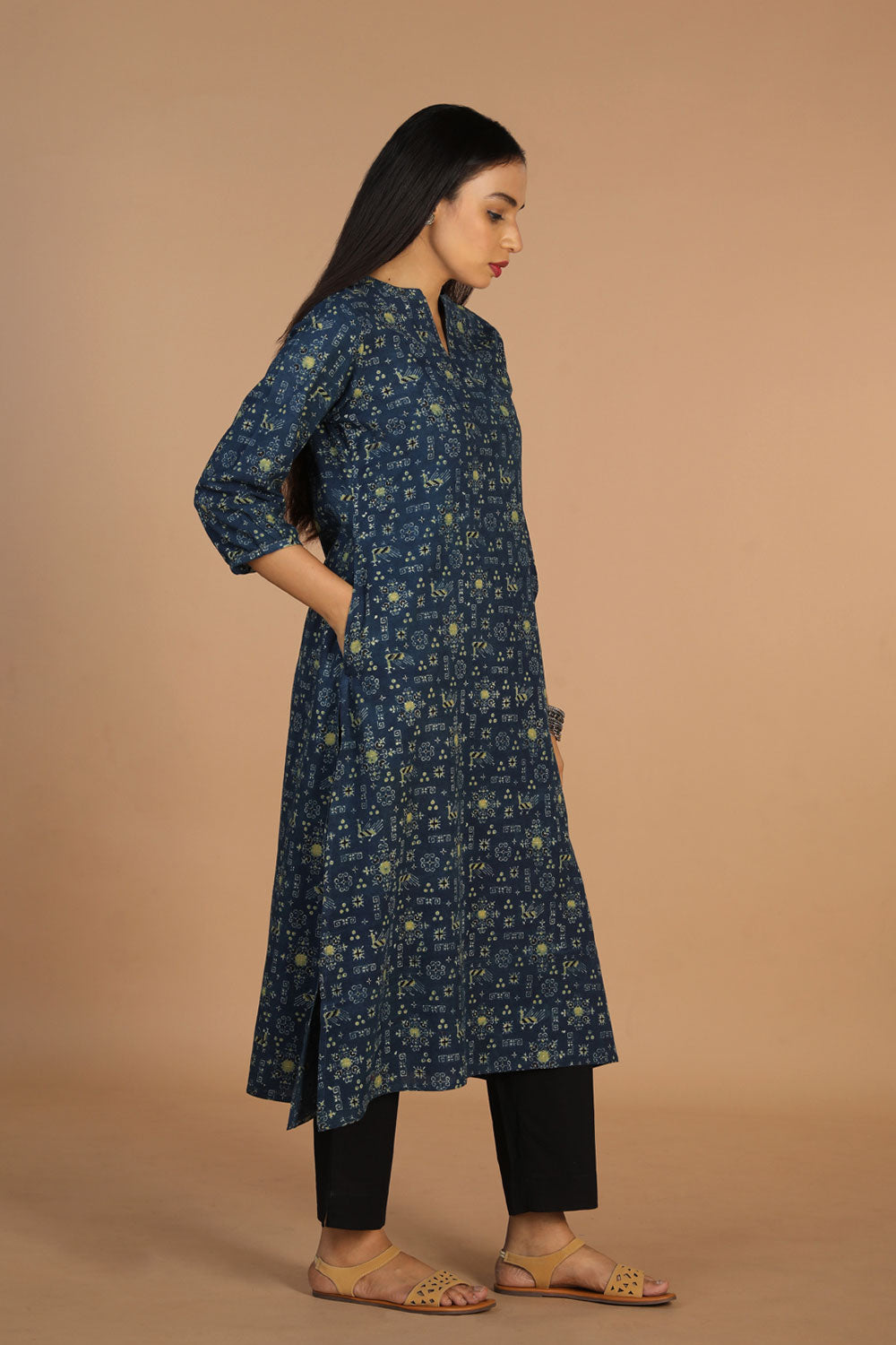 Collection of Indigo Ajrak Handblockprinted Cotton Kurta in a gallery layout