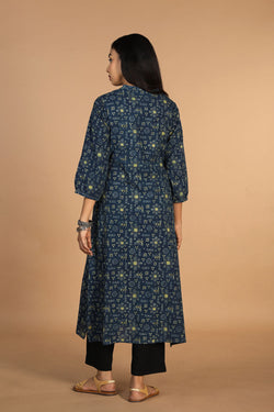 Collection of Indigo Ajrak Handblockprinted Cotton Kurta in a gallery layout