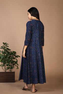 Collection of Indigo Ajrak handblockprinted panelled kurta in a gallery layout