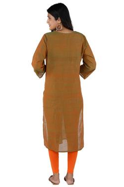 Collection of Hand woven straight fit mangalgiri cotton kurti with geometric embroidery in a gallery layout