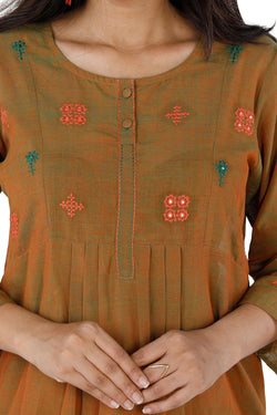 Collection of Hand woven straight fit mangalgiri cotton kurti with geometric embroidery in a gallery layout