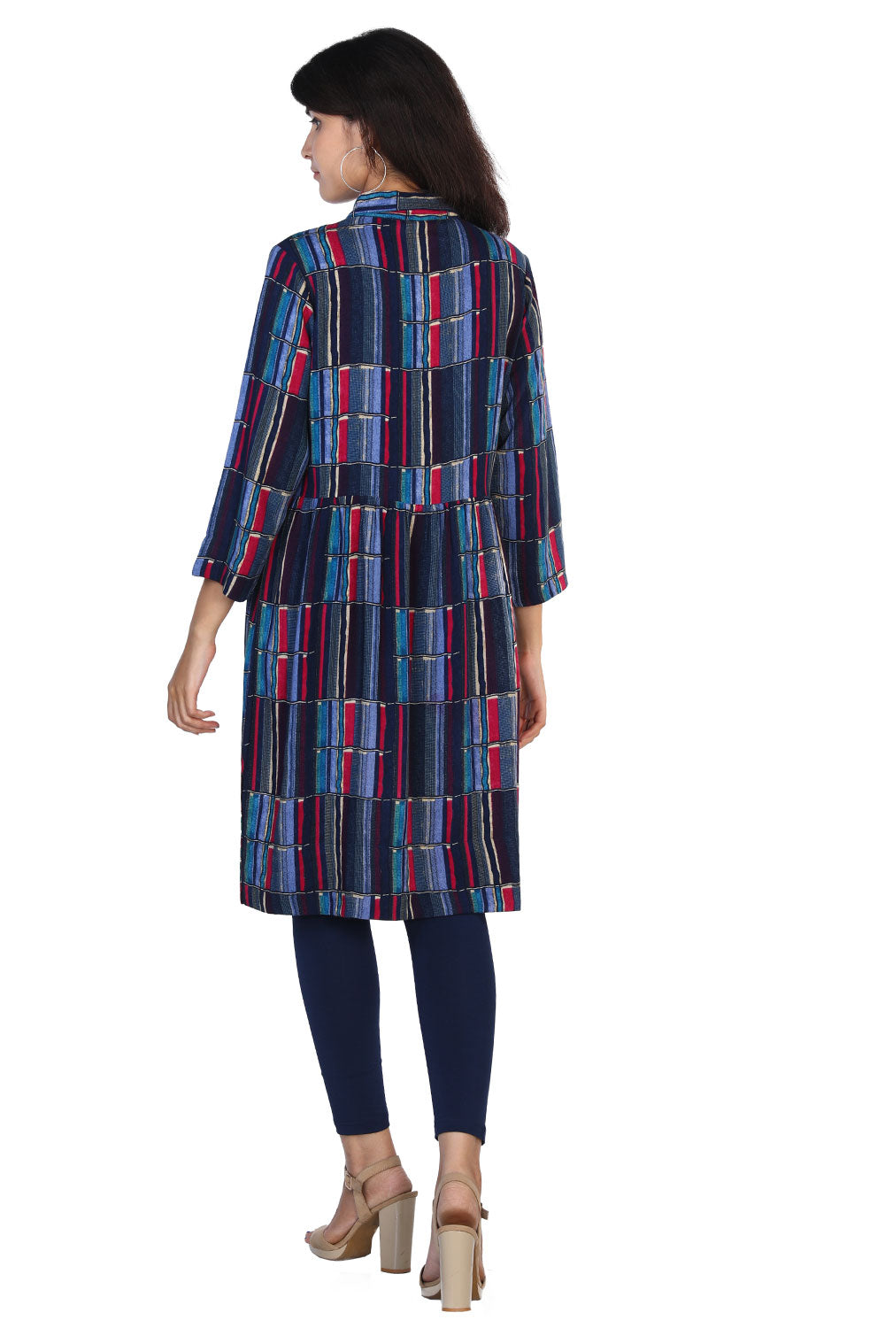 Collection of Striped printed gathered knee length Kurti in a gallery layout