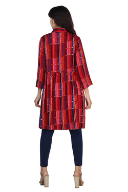 Collection of Striped printed gathered knee length Kurti in a gallery layout