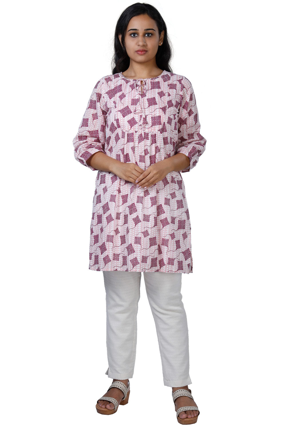 Collection of Womens purple colored kites printed long kurti in a gallery layout