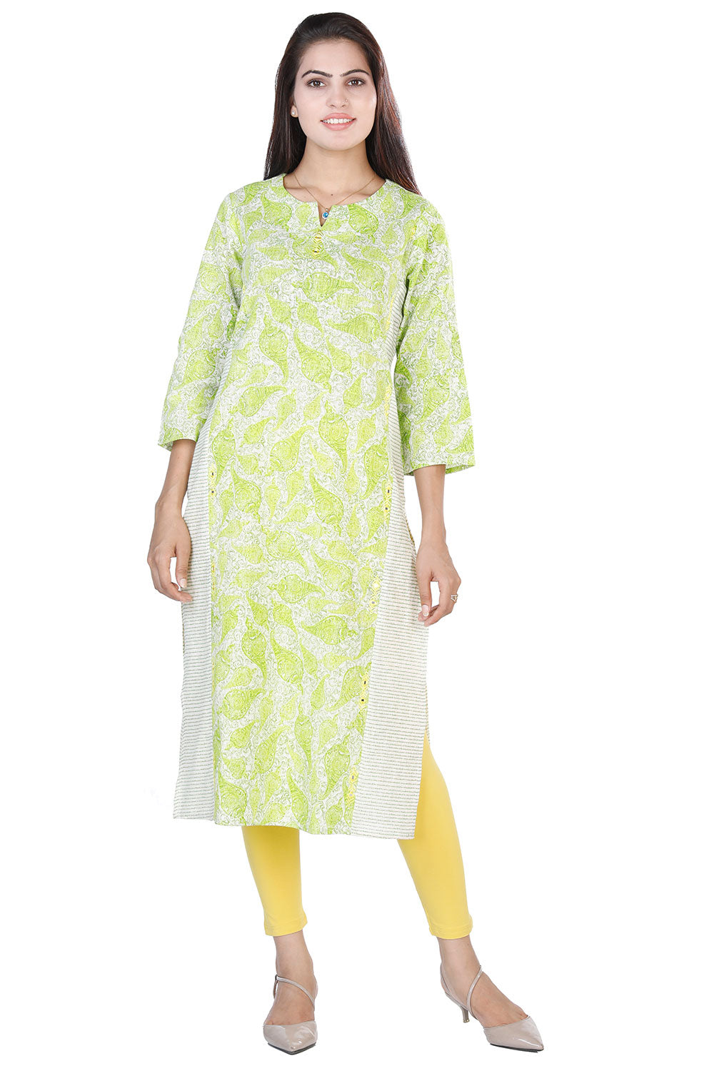 Collection of Lime green straight kurti in Ã¢â‚¬Å“shankÃ¢â‚¬Â in a gallery layout