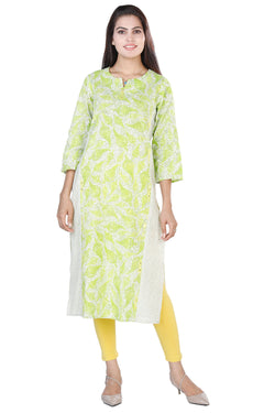 Collection of Lime green straight kurti in Ã¢â‚¬Å“shankÃ¢â‚¬Â in a gallery layout