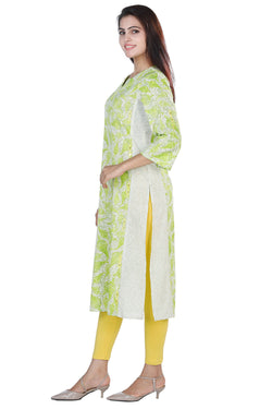 Collection of Lime green straight kurti in Ã¢â‚¬Å“shankÃ¢â‚¬Â in a gallery layout