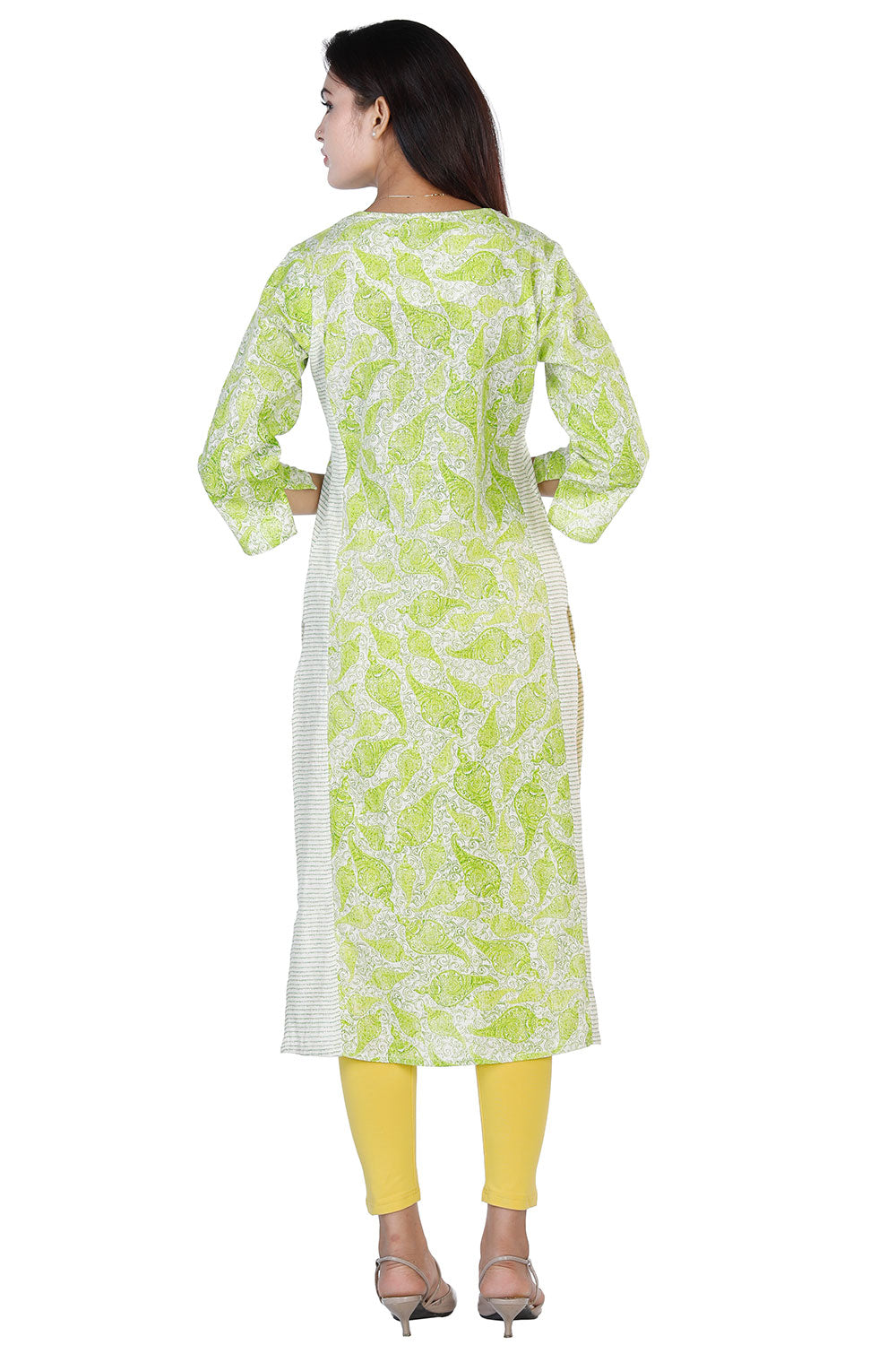 Collection of Lime green straight kurti in Ã¢â‚¬Å“shankÃ¢â‚¬Â in a gallery layout