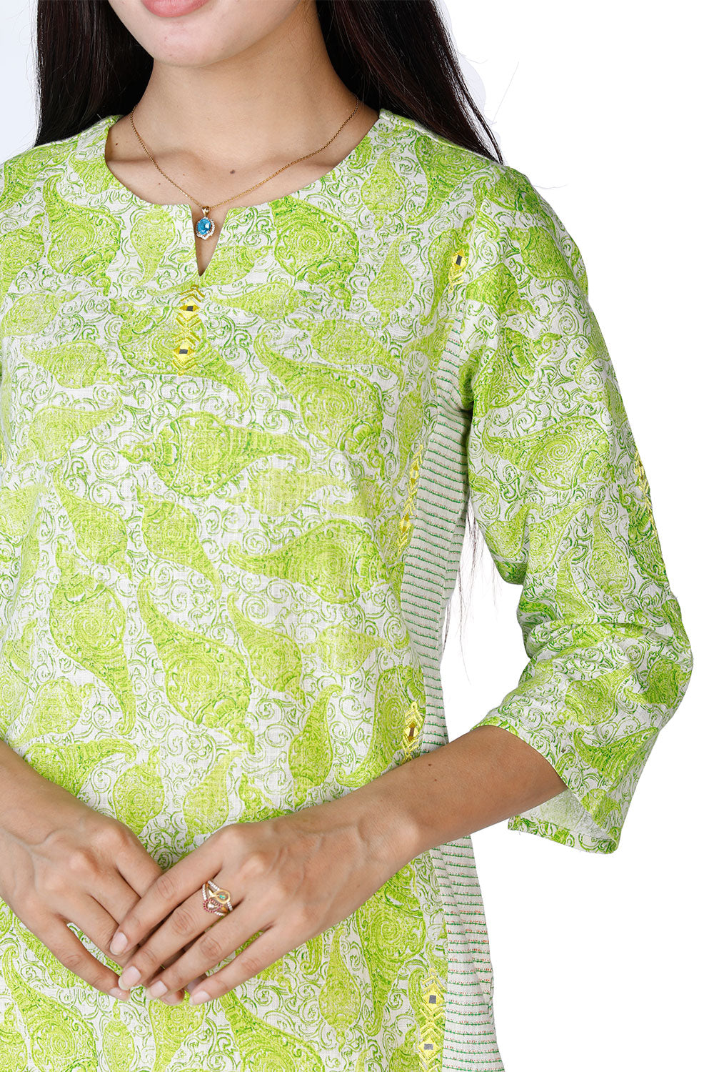 Collection of Lime green straight kurti in Ã¢â‚¬Å“shankÃ¢â‚¬Â in a gallery layout