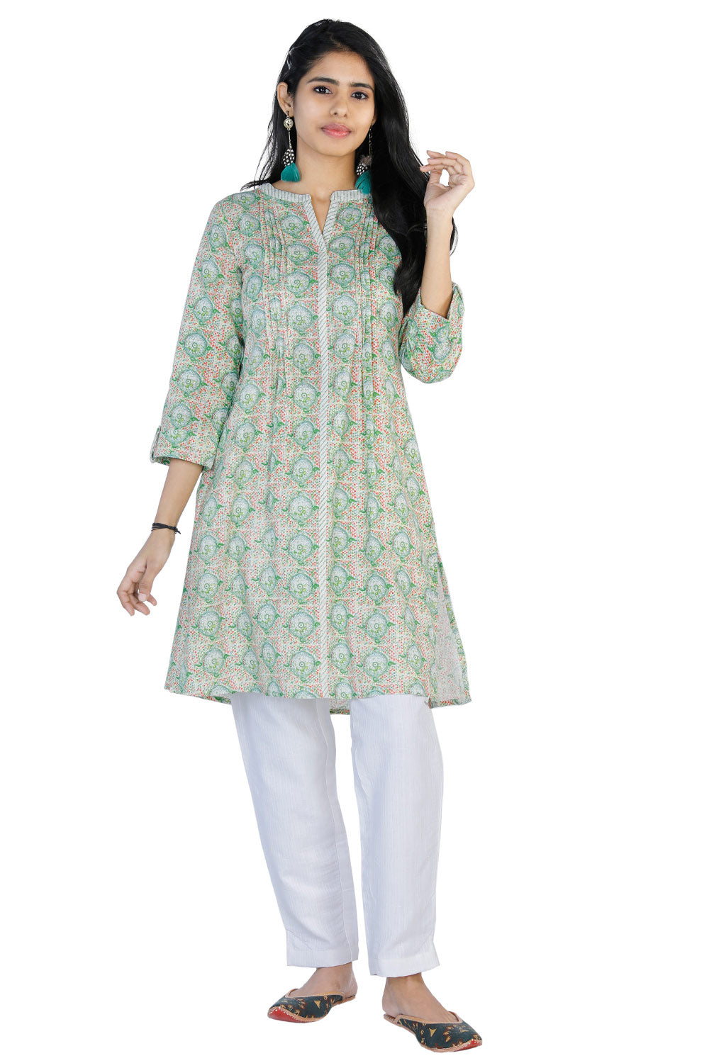 Collection of Fern GreenÃ¢â‚¬Å“ CHAKRA Ã¢â‚¬Å“ motif print kurti in a gallery layout