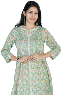 Collection of Fern GreenÃ¢â‚¬Å“ CHAKRA Ã¢â‚¬Å“ motif print kurti in a gallery layout