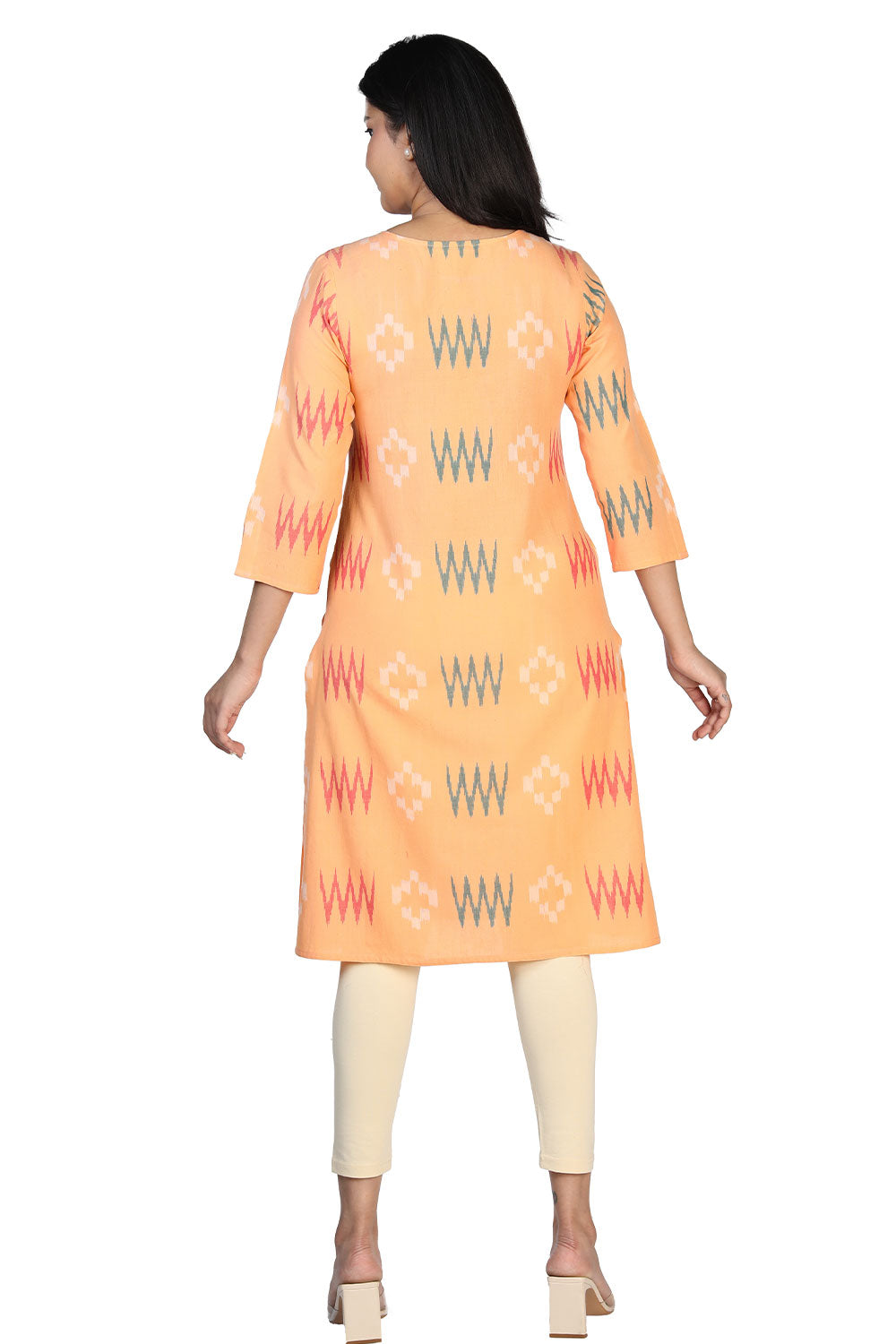 Collection of Orange peel cotton ikkat kurti in a gallery layout