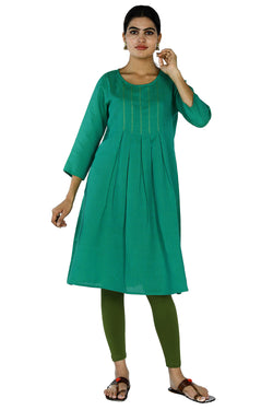 Collection of Emerald green woven cotton kurti in a gallery layout