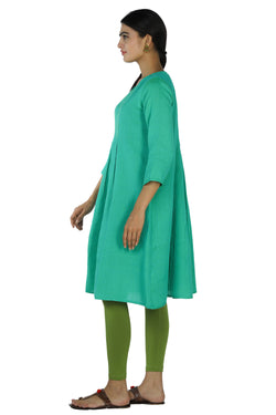 Collection of Emerald green woven cotton kurti in a gallery layout