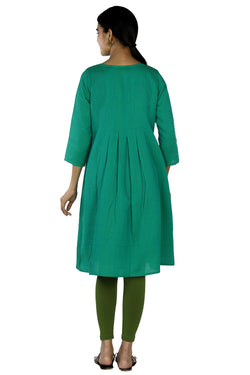 Collection of Emerald green woven cotton kurti in a gallery layout