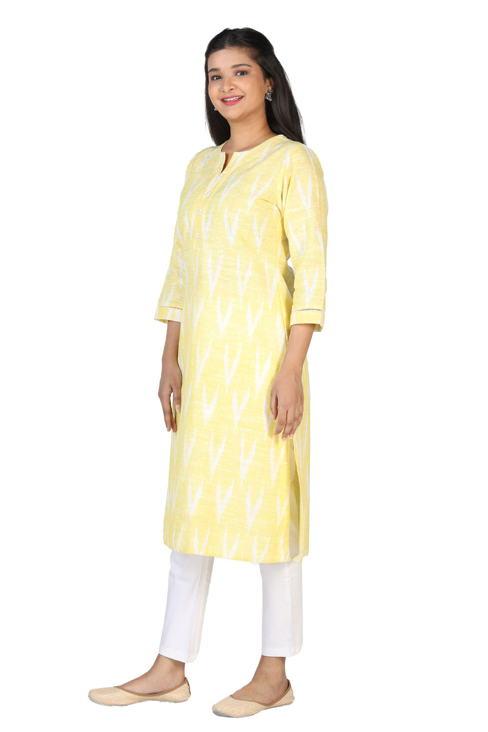 Lemon yellow woven kurti.