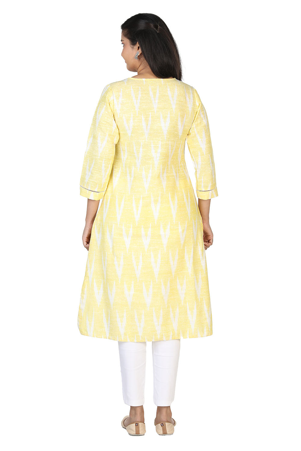 Lemon yellow woven kurti.