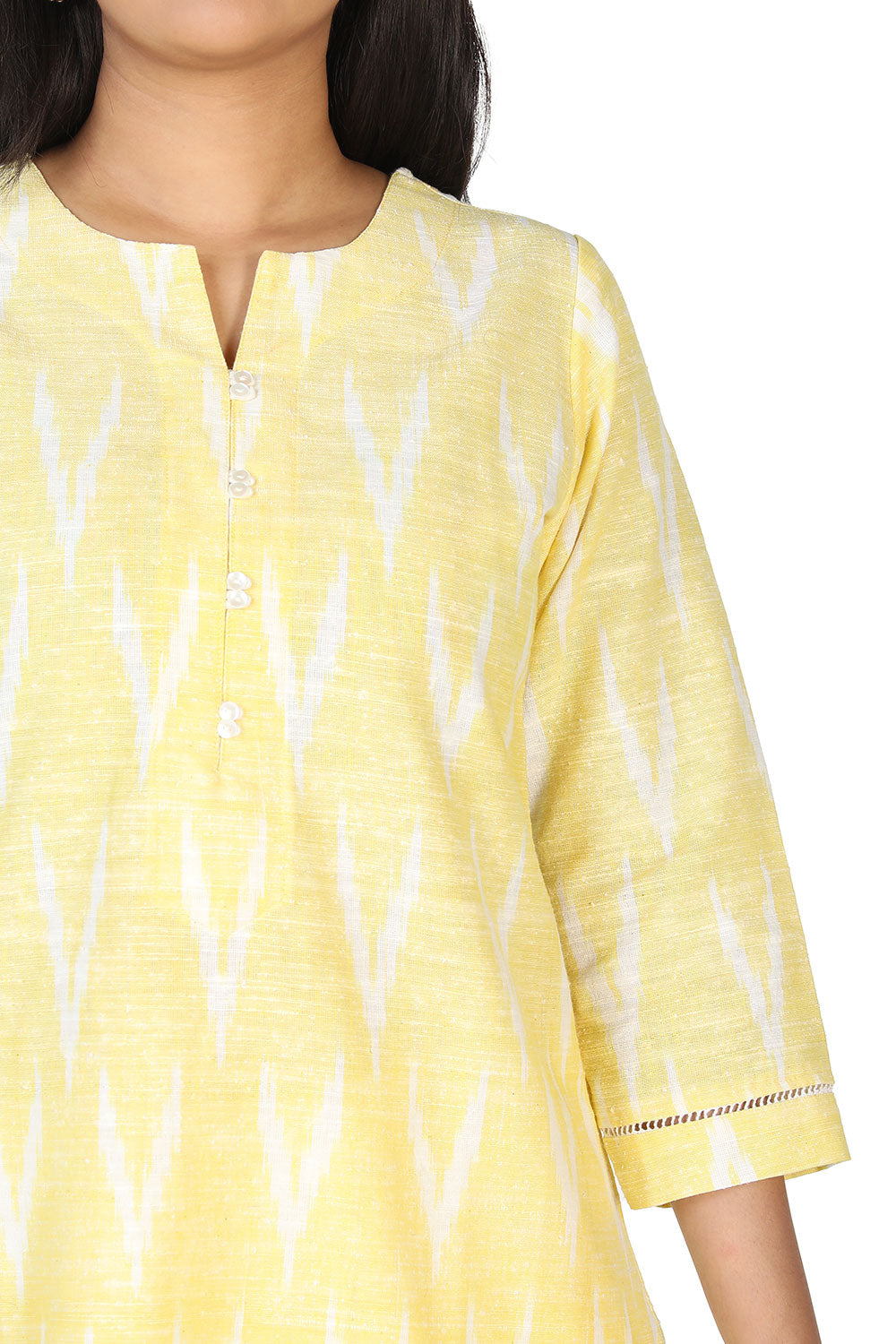 Lemon yellow woven kurti.