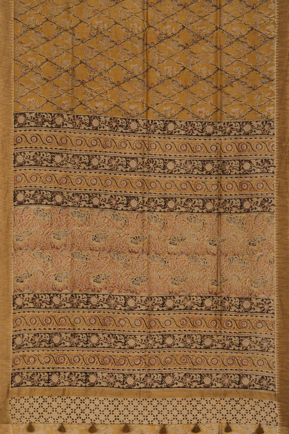 Mustard Kalamkari Chanderi Saree