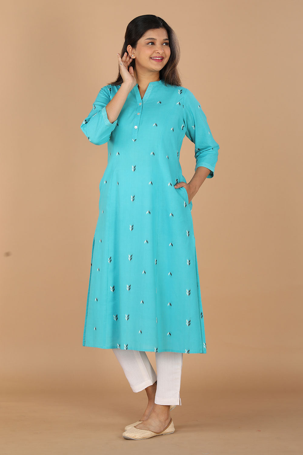 Collection of Woven Princess Cotton Kurta in a gallery layout