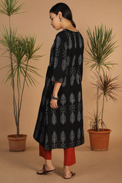 Collection of Deep Black Pochampally Ikat Kurta in a gallery layout