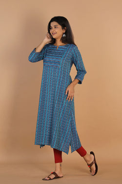 Collection of Pochampally cotton Ikat kurta in a gallery layout